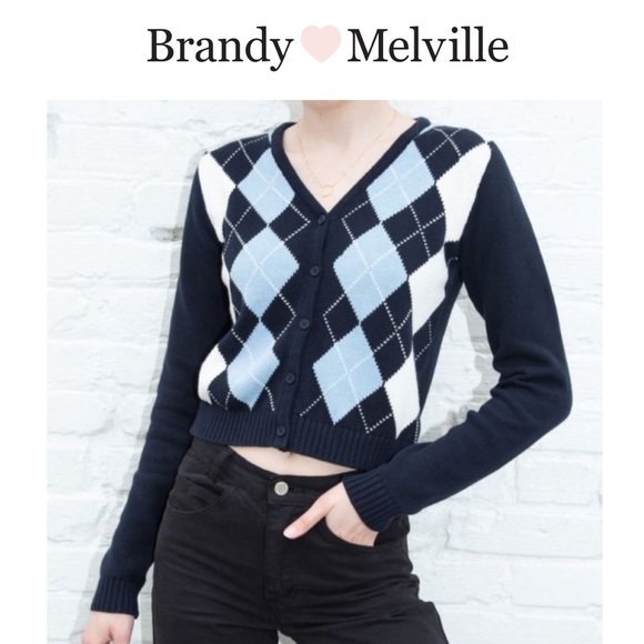 Brandy Melville Sweaters - Brandy Melville ELIZABETH SWEATER - argyle blue